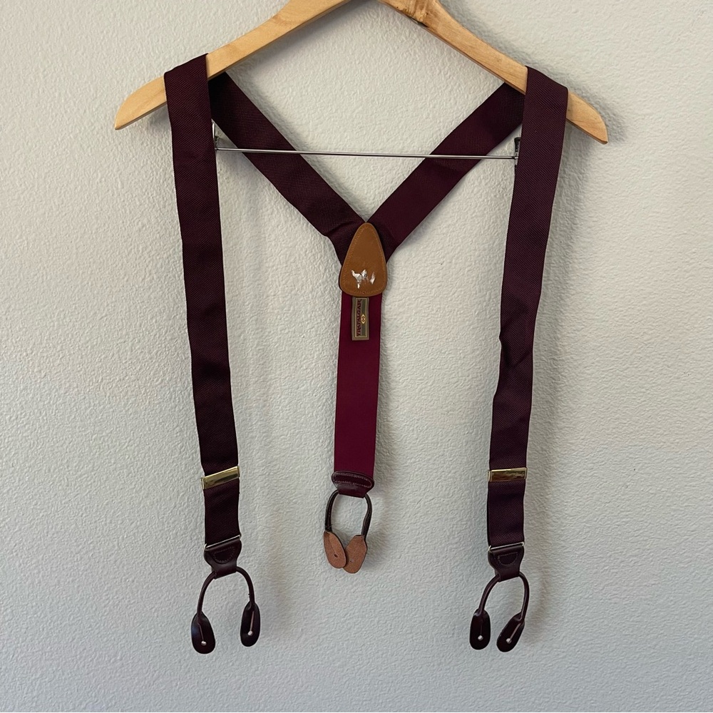 Vintage TRAFALGAR Red Barathea Suspenders Braces | Leather Tabs Ivy League Trad